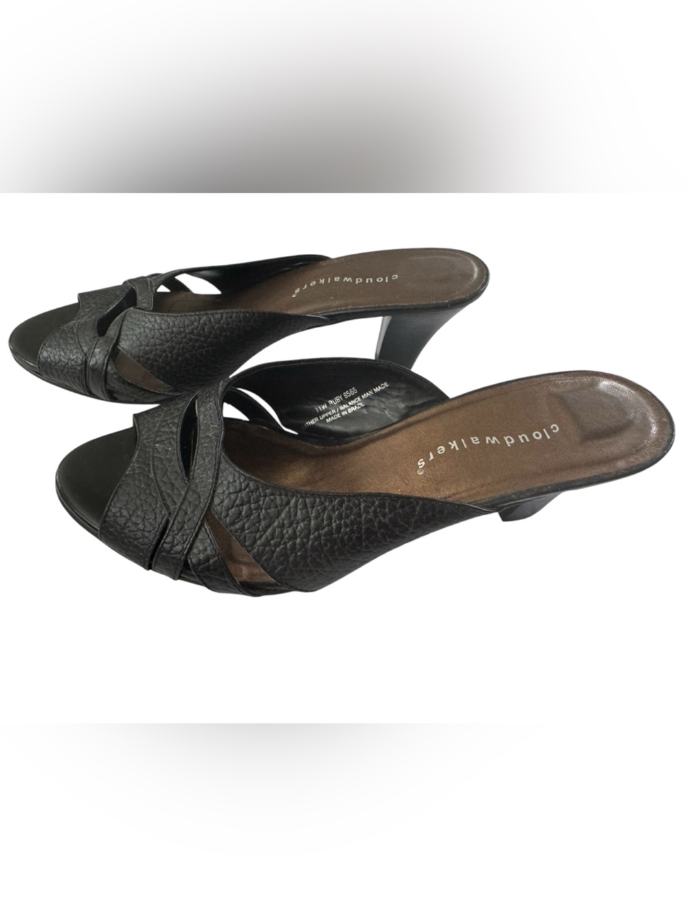 Cloudwalkers 11W Style Ruby black leather slide 2 1/2” taper stack heel